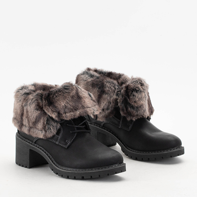 Dámské černé šněrovací kotníkové boty na nízkém sloupku Kalera - Obuv