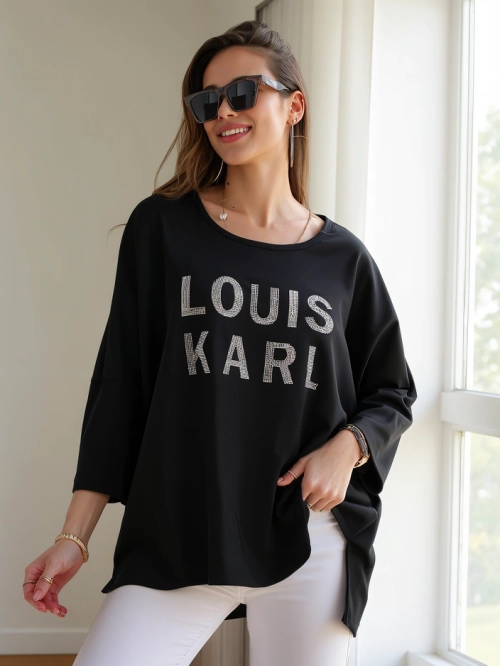 Royalfashion жіноча блуза з віскози з написами з стразів