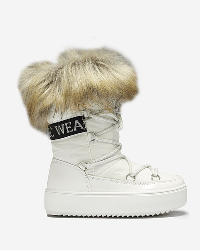 Bílé dětské nazouvací boty a'la snow boots s kožíškem Asika - Obuv