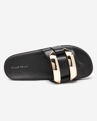 Чорні жіночі тапочки із золотим орнаментом Serina - Взуття