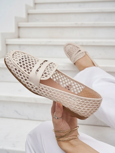 Béžové mokasíny Royalfashion Primavera Aelia z tkaniny s mandlovou špičkou