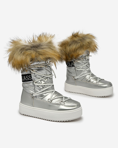 Royalfashion Dětské nazouvací boty a'la snow boots s kožíškem ve stříbrné barvě Asika