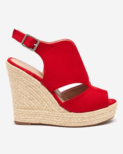 Červené eko semišové dámské sandály na klínku Devof - Footwear