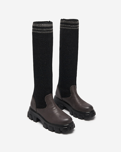 Černé a hnědé vysoké boty pro ženy Alerpi- Footwear