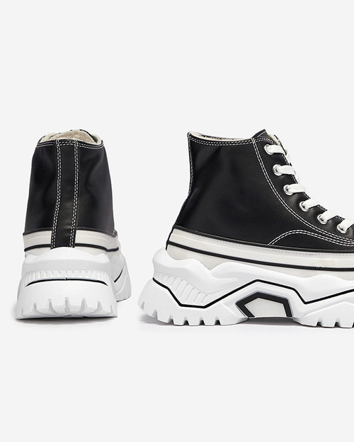 OUTLET Жіночі чорні утеплені спортивні черевики на платформі а-ля кеди Retiha - Взуття