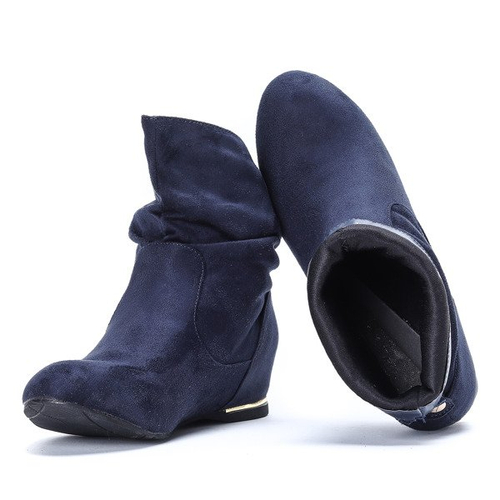 Granatowe botki na krytym koturnie Harmoni - Obuwie