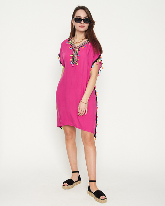 Dámská růžová letní plážová tunika s třásněmi - Oblečení