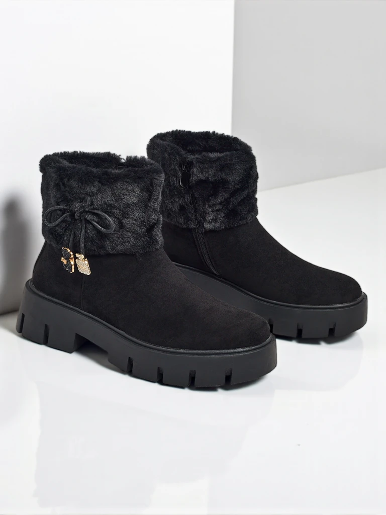 Vyšší dámské kotníkové boty eko semišové s kožešinou Vernaya