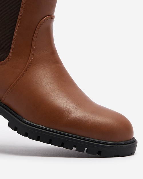 Жіночі чоботи до коліна на пласкому каблуці з верблюжої шкіри Dexis - Взуття