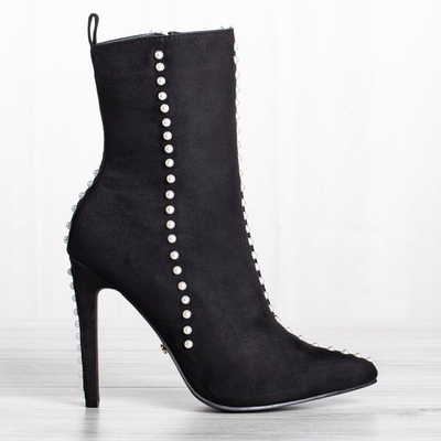 Černé boty na vyšším podpatku s perlami Sinini - Obuv