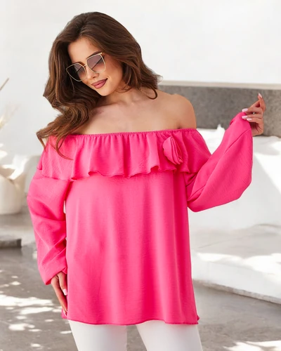 Royalfashion жіноча блузка в іспанському стилі з рюшею та квіткою