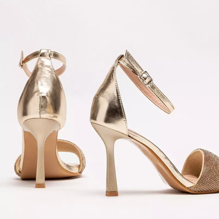 OUTLET Zlaté dámské sandály na vysokém podpatku Enedi - Obuv