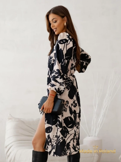 Сукня Apollonia Midi Бежева з Довгим Рукавом і Квітковим Візерунком