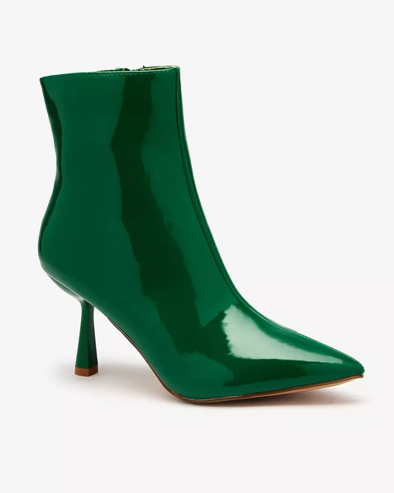 Royalfashion Zelené lakované dámské kozačky na kachním podpatku Elegant Classy