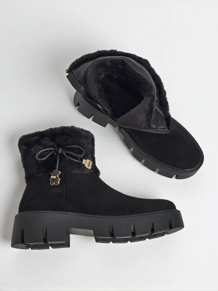 Vyšší dámské kotníkové boty eko semišové s kožešinou Vernaya