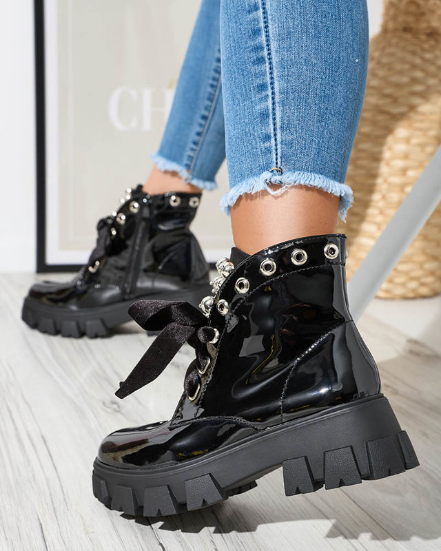 Dámské černé lakované boty Selpo- Footwear