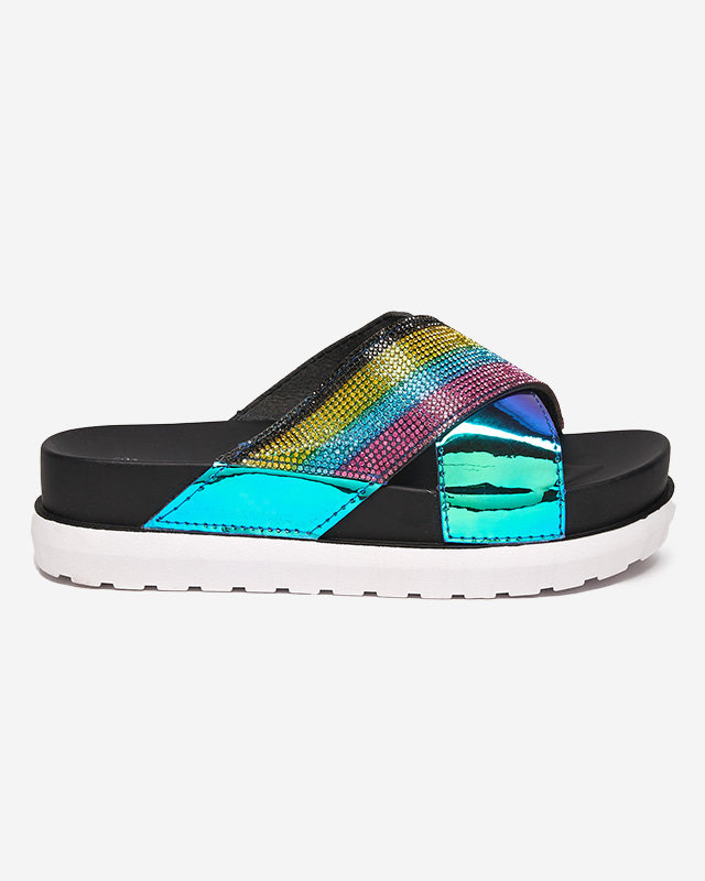 Černé dámské holografické pantofle Yalay sequins - obuv