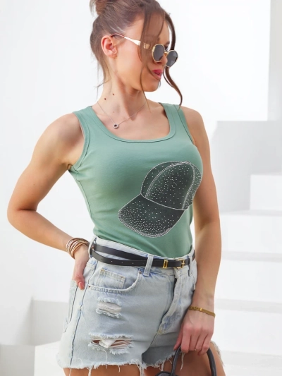 Royalfashion Bavlněný dámský top s ramínky a kšiltem