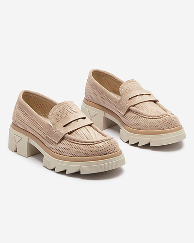 Světle hnědé dámské ažurové mokasíny na pevné podrážce Ejina - Obuv