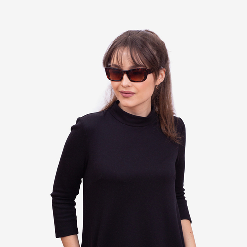 Коричневі жіночі тонкі сонцезахисні окуляри з принтом