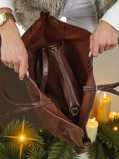 Dámská shopper kabelka z eko semiše s menší eko koženou kabelkou v sadě 2v1 Elinea