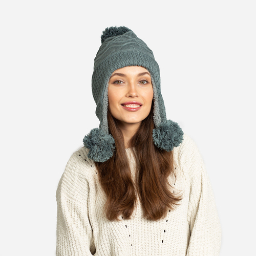 Темно-сіра жіноча утеплена шапка з помпоном
