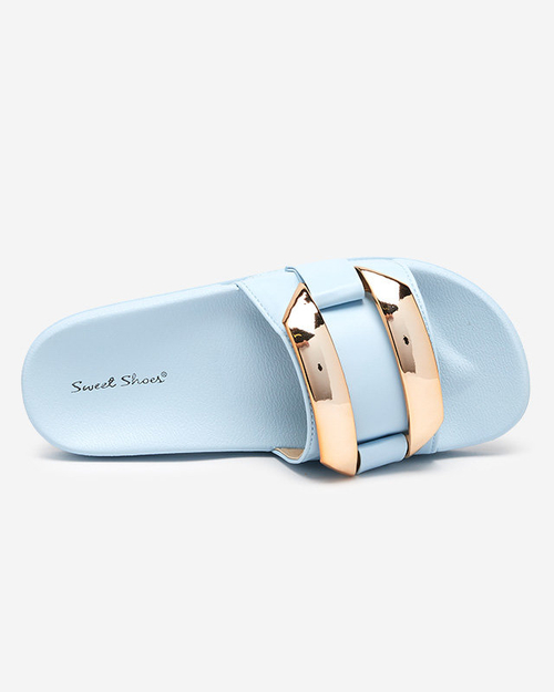 OUTLET Сині жіночі тапочки із золотистим орнаментом Serina - Взуття