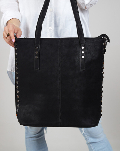 Dámská černá shopper kabelka s kamínky - Doplňky