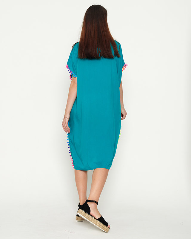 Dámská zelená letní plážová tunika s bambulkami - Oblečení