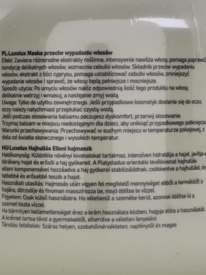 Luxelux Maska na vlasy proti vypadávání vlasů 800 ml