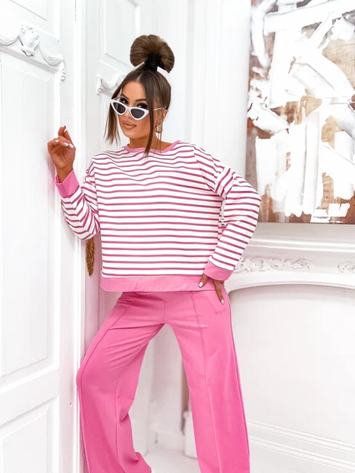 Royalfashion Жіночий комплект з бавовни в смужку з широкими штанами