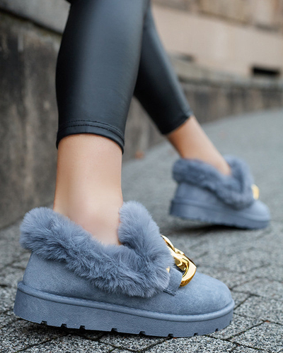 Сині жіночі утеплені напівчоботи з ланцюжком Xegia - Взуття