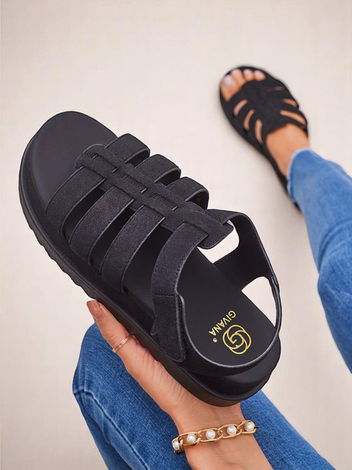 Жіночі сандалі Heraclea Royalfashion на платформі чорні з екошкіри