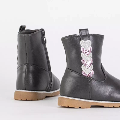 OUTLET Šedé dívčí kozačky s ozdobným svrškem Nokimi-Shoes