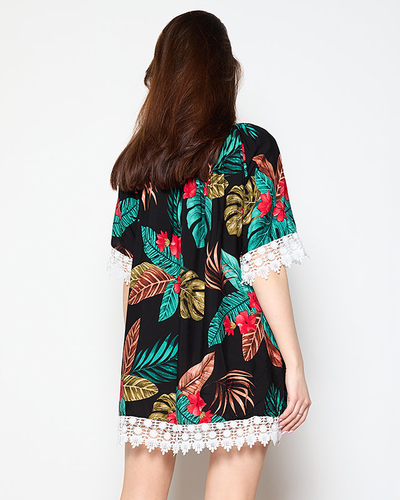 Dámská černá halenka s květinami PLUS VELIKOST - Oblečení