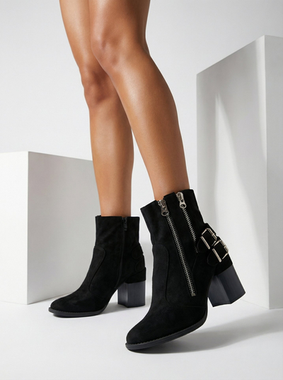 Royalfashion Dámské černé kozačky se zdobením Feirrgo