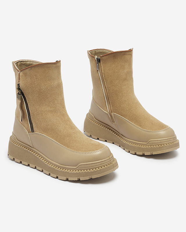 Světle hnědé dámské kozačky s plochým podpatkem Mefina- Obuv