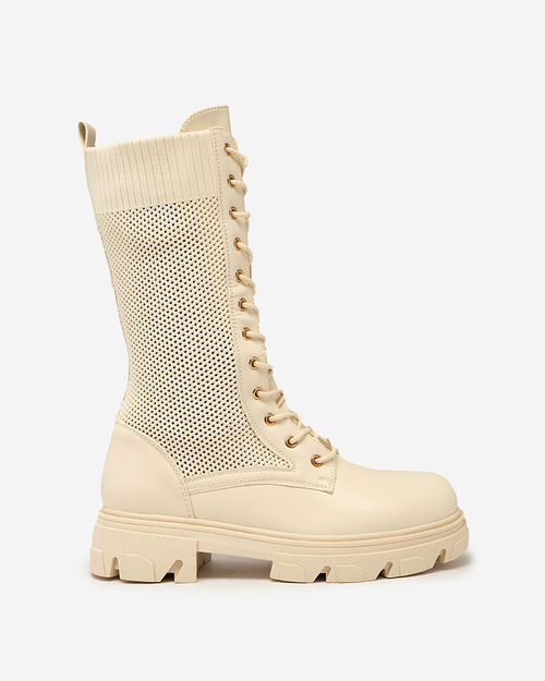 Royalfashion Жіночі ажурні кремові черевики на шнурівці Buhomias