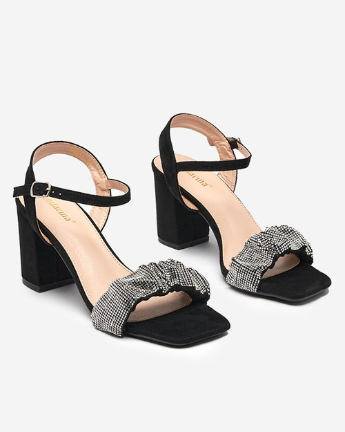 OUTLET Чорні жіночі босоніжки на шпильці з фіанітами Trieste - Взуття