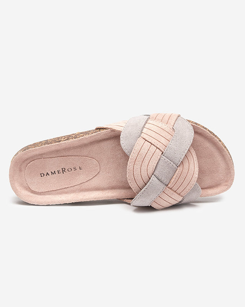 Жіночі екозамшеві рожево-сірі тапочки Zapri - Туфлі