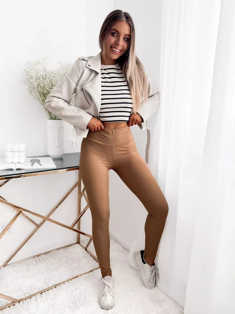 Velbloudí dámské žebrované legíny- Oblečení