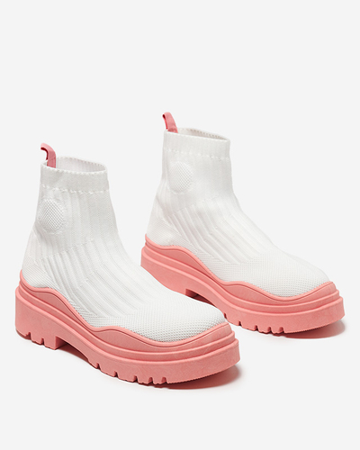 Dámské kozačky na silnější podrážce v bílé a růžové barvě Korlic-Shoes