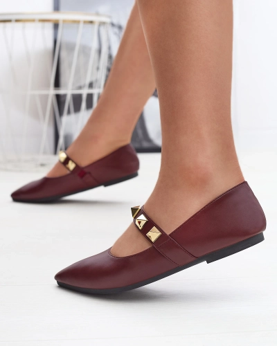 Бордові жіночі балетки на плоскому каблуці з шипами Dejika - Взуття