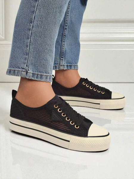 Melania Nero – dámské tenisky z tkaniny mesh na ploché podrážce 3cm