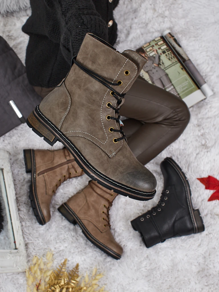 Eko kožené šněrovací dámské kotníkové boty Ravonna