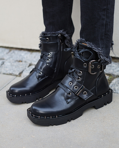 Чоботи жіночі чорні утеплені з орнаментом Erita - Взуття