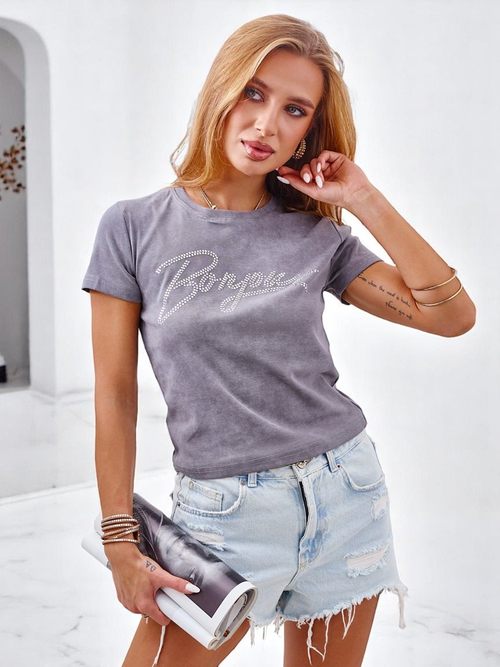 Royalfashion Бавовняна жіноча футболка зі стразами та написом