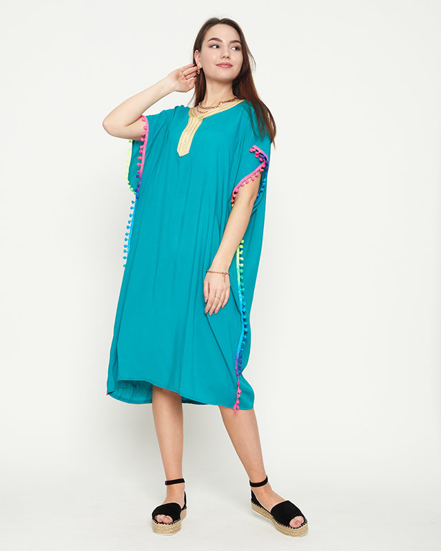 Dámská zelená letní plážová tunika s bambulkami - Oblečení