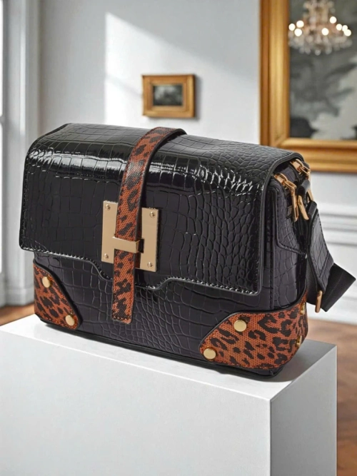 Жіноча сумка Callista Nero - екологічна шкіра крокодила, чорно-коричнева