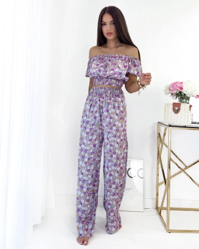 Royalfashion Fialový dvoudílný dámský květinový komplet